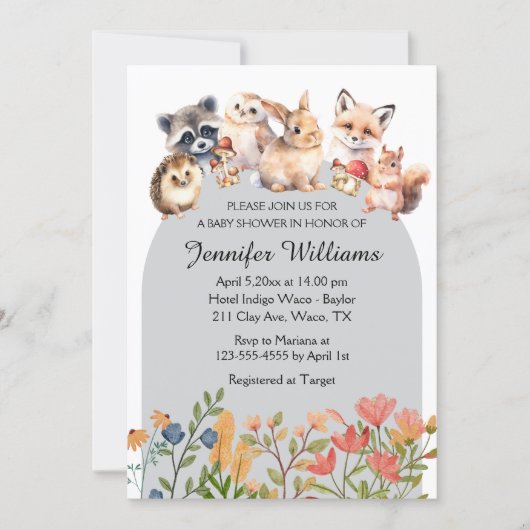 woodland animals arch baby shower invitation ノートカード (正面)