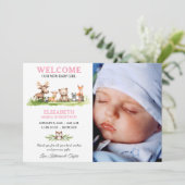 Woodland Animals Baby Girl写真告知カード 招待状 (スタンド正面)