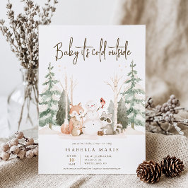 Woodland Animals Baby It's Cold Outside シャワーパーティー 招待状