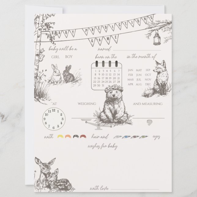 Woodland Animals Baby Predictions Guessing Game (正面)