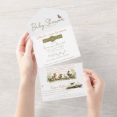 Woodland Animals Baby Shower  オールインワン招待状 (貼ってはがせる)