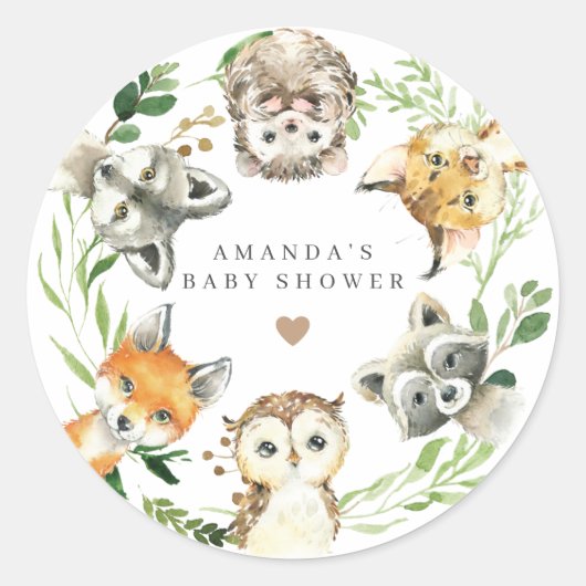 Woodland Animals Baby Shower  ラウンドシール (正面)