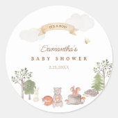 Woodland Animals Baby Shower ラウンドシール (正面)