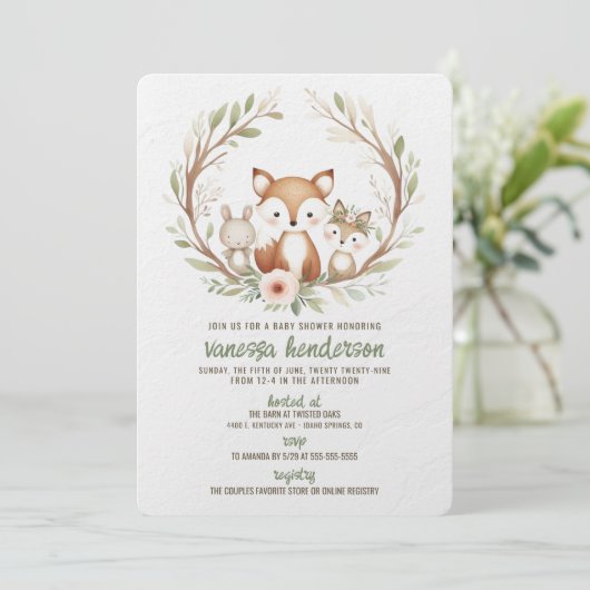 Woodland Animals Baby Shower 招待状 (スタンド正面)