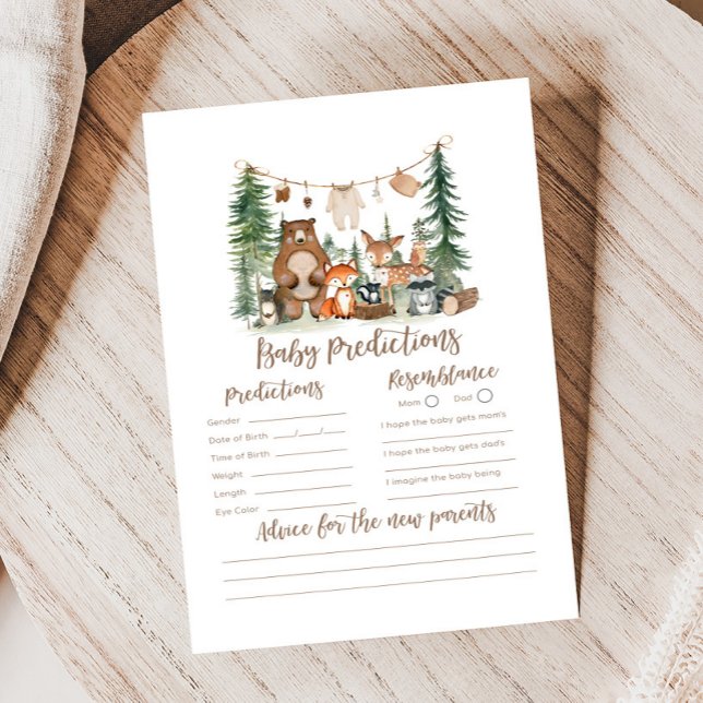 Woodland Animals Baby Shower Baby Predictions Game (Woodland Animals Adventure Awaits Rustic Baby Shower Game)