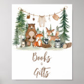 Woodland Animals Baby Shower Books and Gifts Sign ポスター (正面)