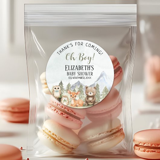 Woodland Animals Baby Shower Boy Party ラウンドシール