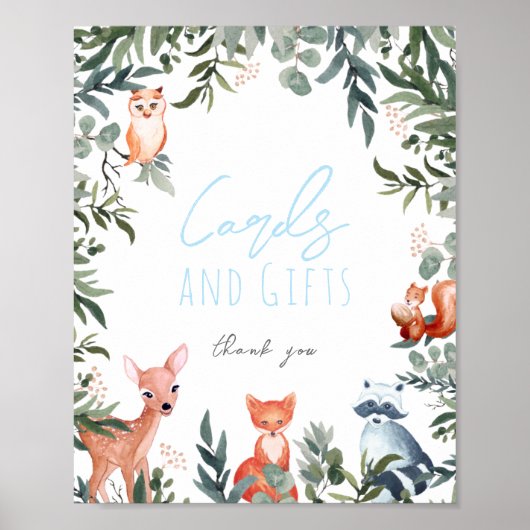 Woodland Animals Baby Shower Cards and Gifts Sign ポスター (正面)