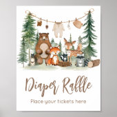 Woodland Animals Baby Shower Diaper Raffle Sign ポスター (正面)