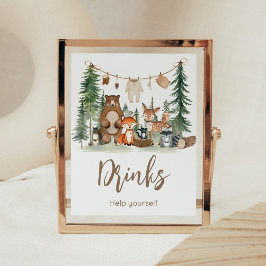 Woodland Animals Baby Shower Drinks Sign ポスター
