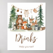 Woodland Animals Baby Shower Drinks Sign ポスター (正面)