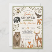 Woodland Animals Baby Shower Fox Bear Deer Bunny 招待状 (正面)