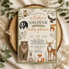 Woodland Animals Baby Shower Fox Bear Deer Bunny 招待状