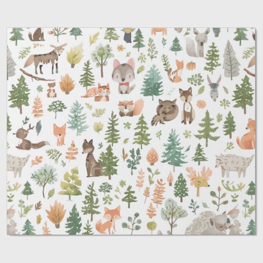 Woodland animals baby shower gender neutral ラッピングペーパー (フラット)