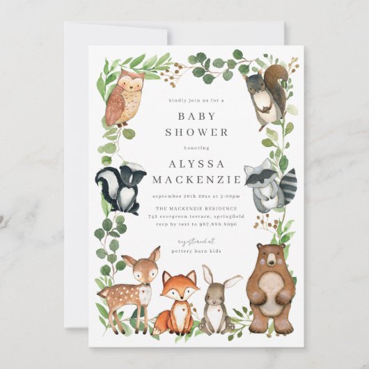 Woodland Animals Baby Shower Invitation 招待状 (正面)