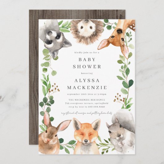 Woodland Animals Baby Shower Invitation 招待状 (正面/裏面)