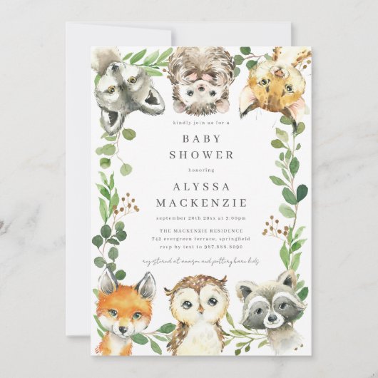 Woodland Animals Baby Shower Invitation 招待状 (正面)