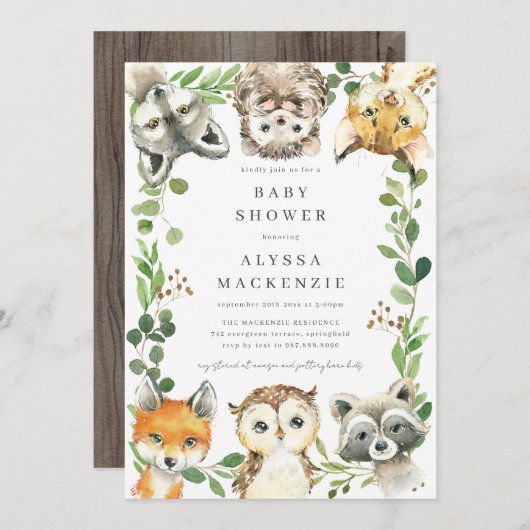 Woodland Animals Baby Shower Invitation 招待状 (正面/裏面)