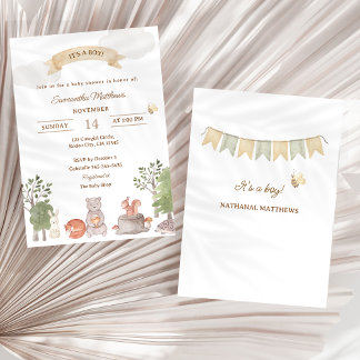 Woodland Animals Baby Shower Invitation 招待状
