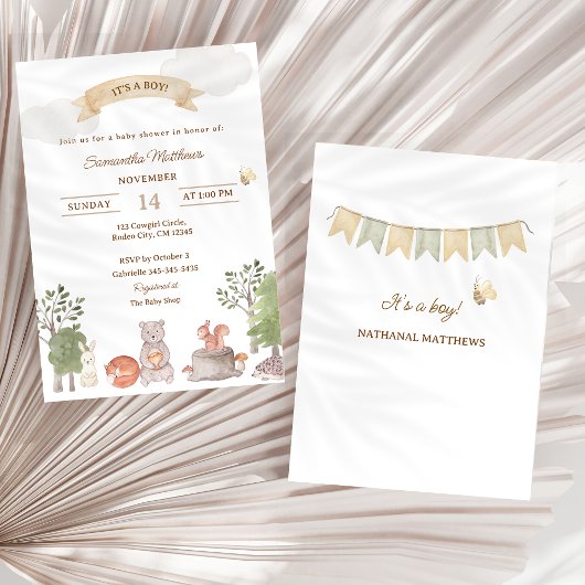 Woodland Animals Baby Shower Invitation 招待状