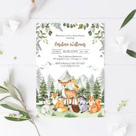 Woodland Animals Baby Shower Invitation 招待状