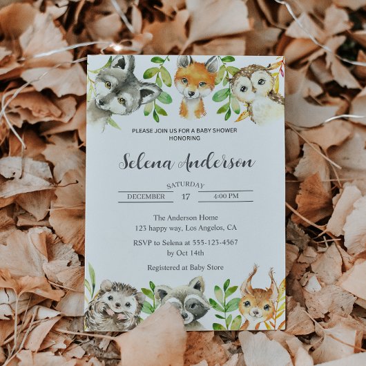 Woodland Animals Baby Shower Invitation  招待状