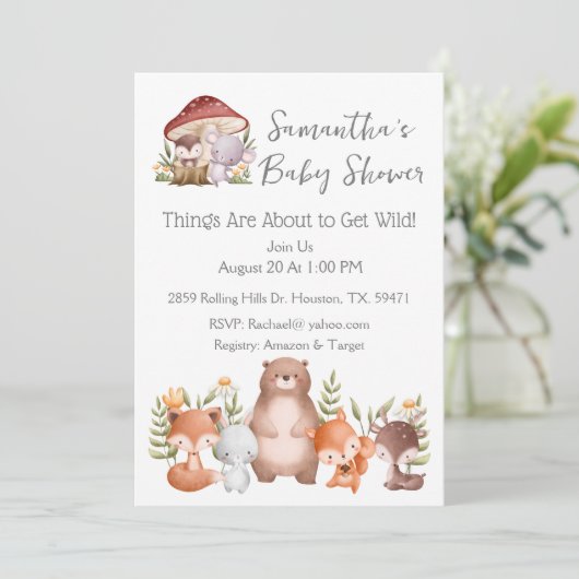 Woodland Animals Baby Shower Invitation 招待状 (スタンド正面)
