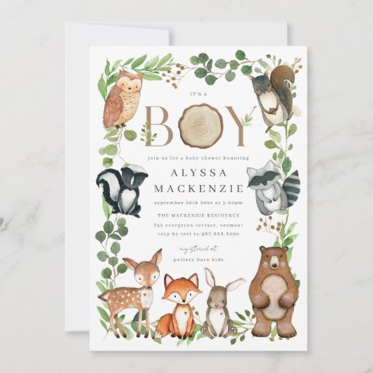 Woodland Animals Baby Shower Invitation 招待状 (正面)