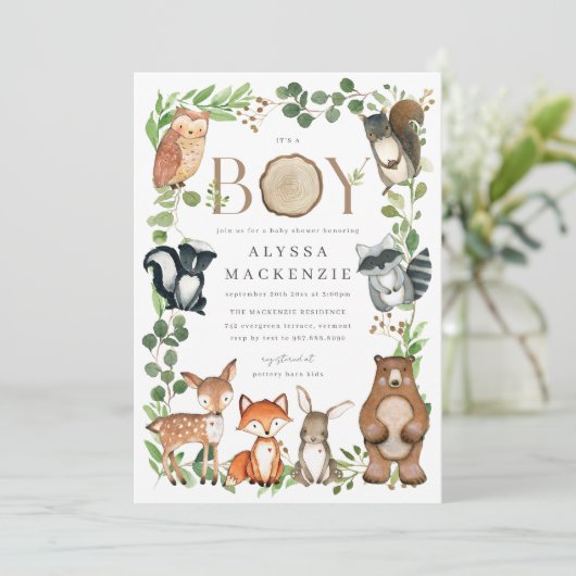 Woodland Animals Baby Shower Invitation 招待状 (スタンド正面)