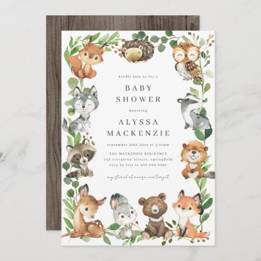 Woodland Animals Baby Shower Invitation 招待状 (正面/裏面)