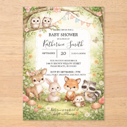 Woodland Animals Baby Shower Invitation Background アクリル招待状 (正面)