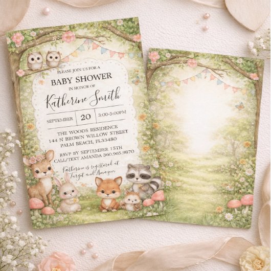 Woodland Animals Baby Shower Invitation Background 招待状