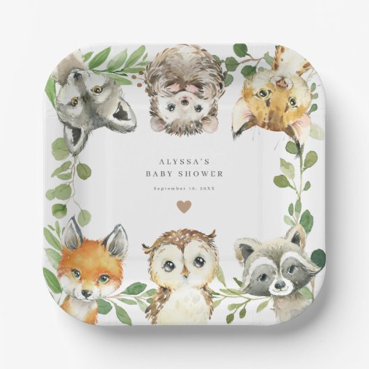 Woodland Animals Baby Shower Paper Plates ペーパープレート (正面)