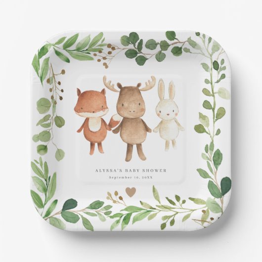 Woodland Animals Baby Shower Paper Plates ペーパープレート (正面)
