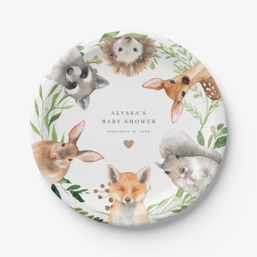Woodland Animals Baby Shower Paper Plates ペーパープレート (正面)