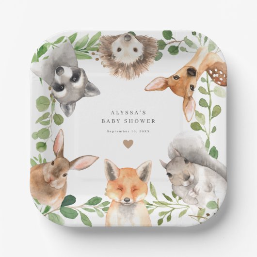 Woodland Animals Baby Shower Paper Plates ペーパープレート (正面)