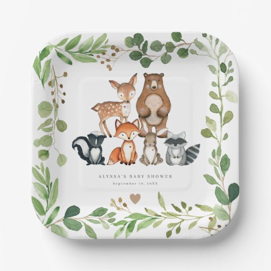 Woodland Animals Baby Shower Paper Plates ペーパープレート (正面)