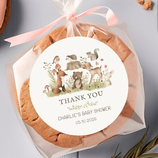 Woodland Animals Baby Shower Sticker ラウンドシール
