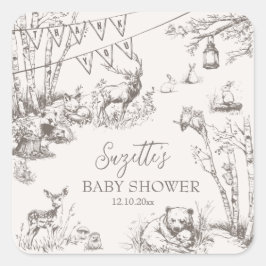 Woodland Animals Baby Shower Thank You スクエアシール