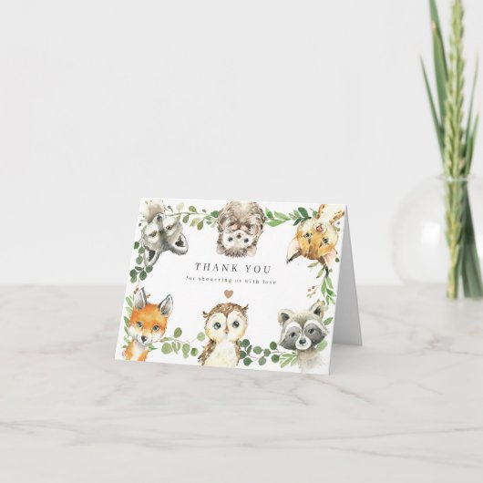Woodland Animals Baby Shower Thank You Card サンキューカード (正面)