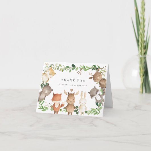 Woodland Animals Baby Shower Thank You Card サンキューカード (正面)