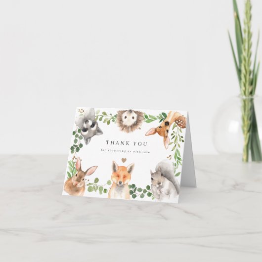 Woodland Animals Baby Shower Thank You Card サンキューカード (正面)