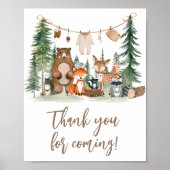 Woodland Animals Baby Shower Thank You Sign ポスター (正面)