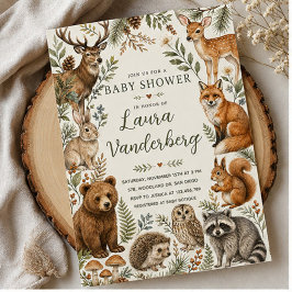 Woodland Animals Baby Shower Watercolor Forest 招待状