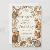 Woodland Animals Baby Shower Watercolor Forest 招待状 (正面)