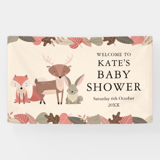 Woodland Animals Baby Shower Welcome 横断幕 (横)