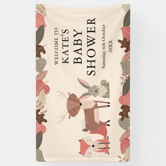 Woodland Animals Baby Shower Welcome 横断幕 (縦)