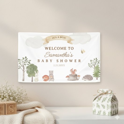 Woodland Animals Baby Shower Welcome Banner 横断幕