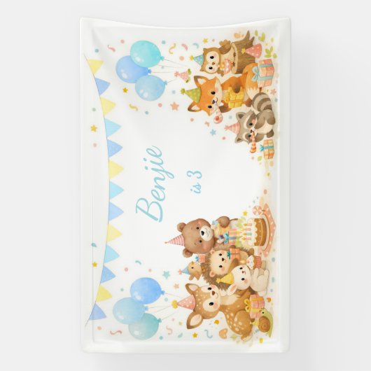 Woodland Animals Backdrop Bunny Bear Fox Pastel 横断幕 (縦)