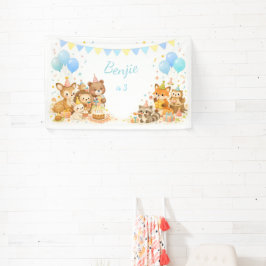 Woodland Animals Backdrop Bunny Bear Fox Pastel 横断幕